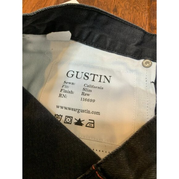 Gustin Men's Black Selvedge Denim Slim Straight Raw Jeans, Size 34 - Picture 9 of 10